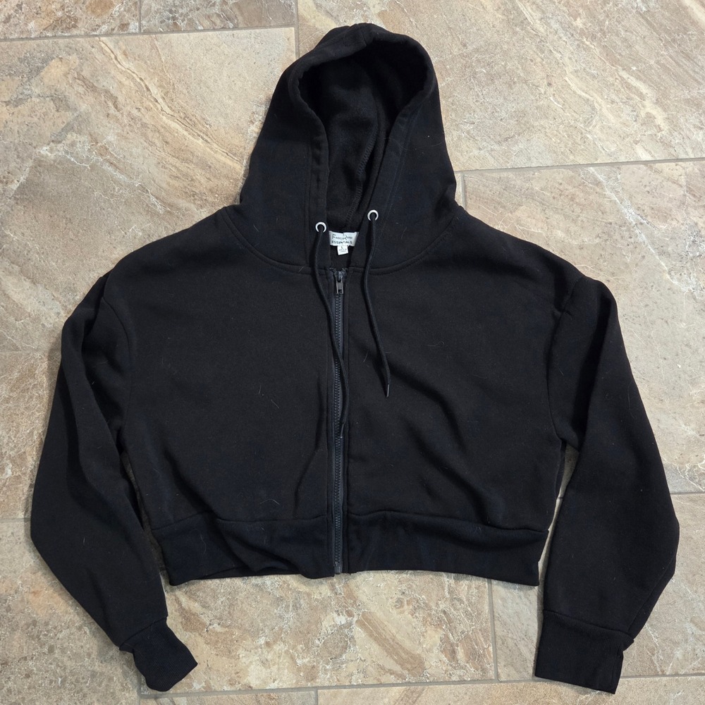 Faded Rose Essentials Womens Black Cropped Zip Up Hoodie Sweatshirt Large